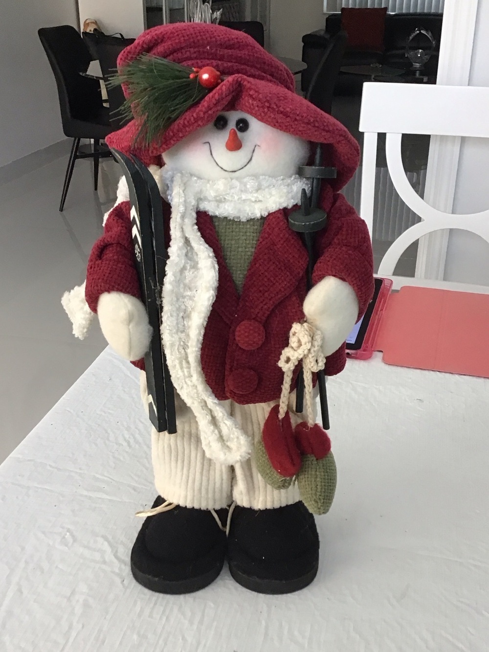 Holiday Snowman Figurine in Red Coat by
